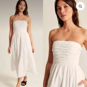 Abercrombie & Fitch Poplin Strapless Midi Dress - Medium